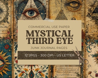 Mystical Eye Junk Journal Paper, Third Eye Background, Esoteric Aesthetic, Witchy Scrapbook Paper Printable, Collage Sheet, Digital Download