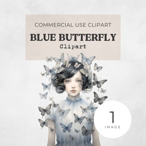 Blauer Schmetterling Mädchen Clipart | EINZELBILD | für den kommerziellen Gebrauch, transparente PNGs, Fantasy Clip Art Fee Illustration Junk Journal Wandkunst