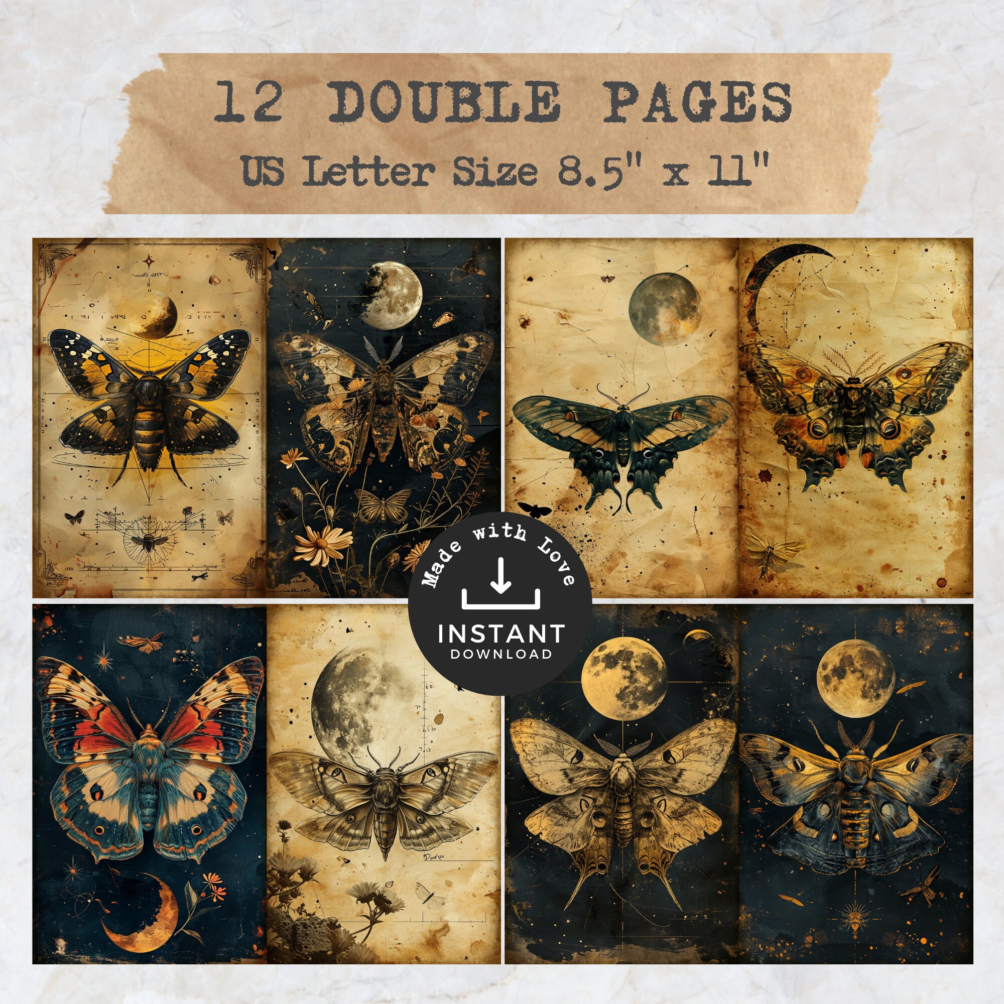 Mystic Moth Junk Journal Printable, Celestial Luna Moth Background ...
