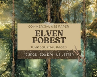 Elven Forest Digital Junk Journal Background, Woodland Collage Printable, Fantasy Digital Junk Journal, Magical Junk Journal Paper, 11 x 8.5