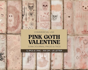 Gothic Valentine Junk Journal Pages, Spooky Valentines Gift, Pink Pastel Goth Aesthetic For Unique Valentines