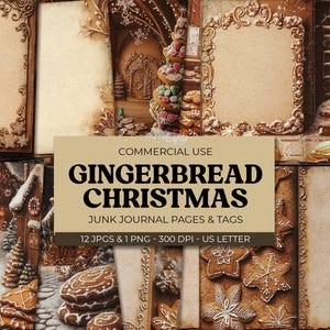 Gingerbread Junk Journal, Christmas Junk Journal Kit, Printable Journal Paper, Christmas Paper, Christmas Tags, Scrapbook, Digital Download
