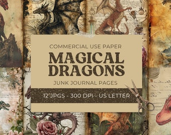 Dragon Junk Journal Printables, Fantasy Magical Ephemera Pages, Digital Collage & Scrapbooking, Gothic Creature Digital Paper Download