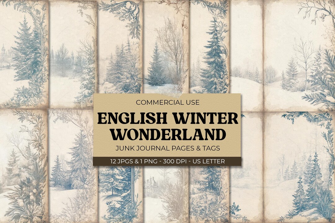 English Winter Wonderland Junk Journal Kit, Vintage Digital Printables ...