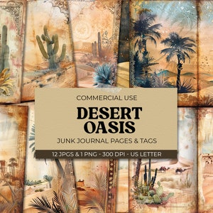 Kit diario spazzatura del deserto, pagine di diario spazzatura succulente, carta stampabile cactus, foglio di collage digitale, diario di scrapbooking Oasis 11 x 8,5