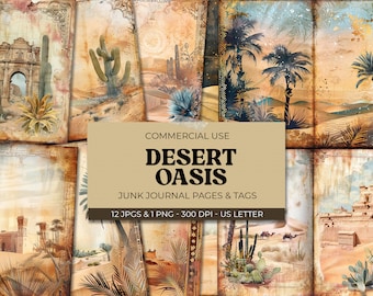 Desert Junk Journal Kit, Succulent Junk Journal Pages, Cactus Printable Paper, Digital Collage Sheet, Oasis Scrapbooking Journaling 11 x 8.5