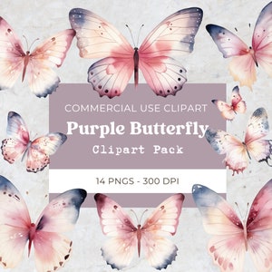 Lila Schmetterlinge Clipart, Garten Clipart, Frühling Clipart, Aquarell Schmetterling Clipart, sofortiger digitaler Download, kommerzielle Nutzung, 14 Png