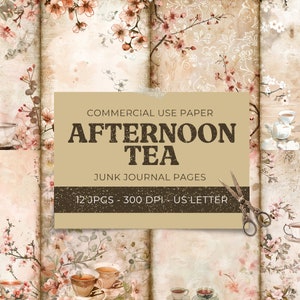 Afternoon Tea Junk Journal, Pages & Tags, Craft Paper Pack, Shabby Chic Tea Party Collage Sheet, Scrapbook Paper Printable, Digital Download