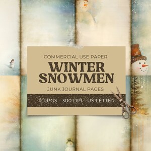 Winter Snowman Junk Journal Paper, Winter Snow Background, Christmas Journal, Scrapbook Paper Printable, Collage Sheet, Digital Download