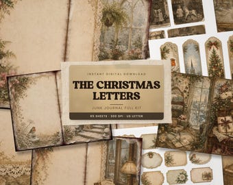 The Christmas Letters Junk Journal Kit, Victorian Christmas Printable, Vintage Christmas Ephemera, 65 Pages