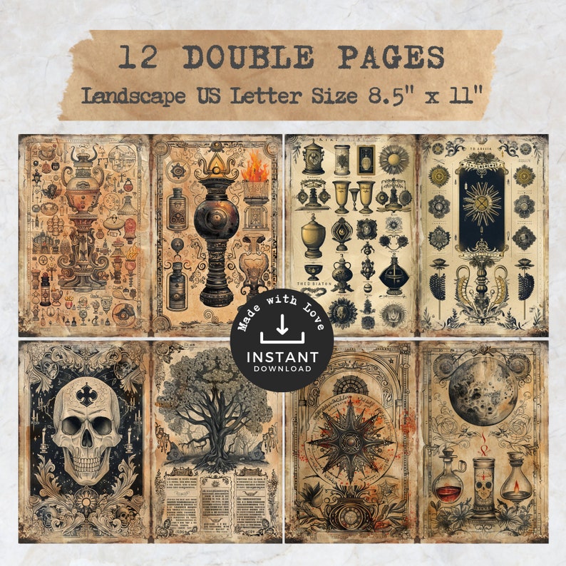 Gothic Apothecary Junk Journal Pages, 12 Dark Digital Journal Pages ...