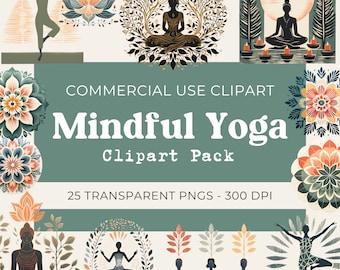 Mindful Yoga Clipart commercial use, 300 dpi, 25 Transparent PNGs
