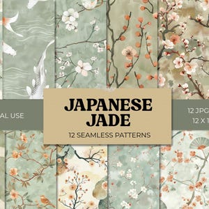 Vintage Japanese Jade Seamless Patterns, Retro Seamless Digital Papers, Asian Scrapbook Backgrounds, Oriental Digital Papers, for Crafts