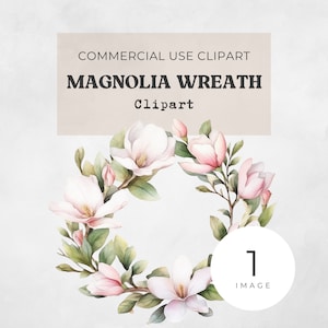 Magnolie Clipart | EINZELBILD | für kommerzielle Nutzung, transparente PNGs, Blumen Clip Art Kranz, weiße Blumen, Aquarell Greenery Hochzeit