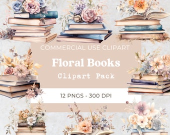 Floral Book Clipart, Vintage Book with Flowers Png, Book Lover Png, Reading Clipart | Digital Download, Commercial Use, 12 Png 300 Dpi