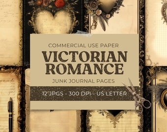 Viktorianische Romantik Junk Journal Papier, shabby chic, Vintage Liebesbriefe, Scrapbook Papier, druckbare Collage, Doppelseiten, digitaler Download