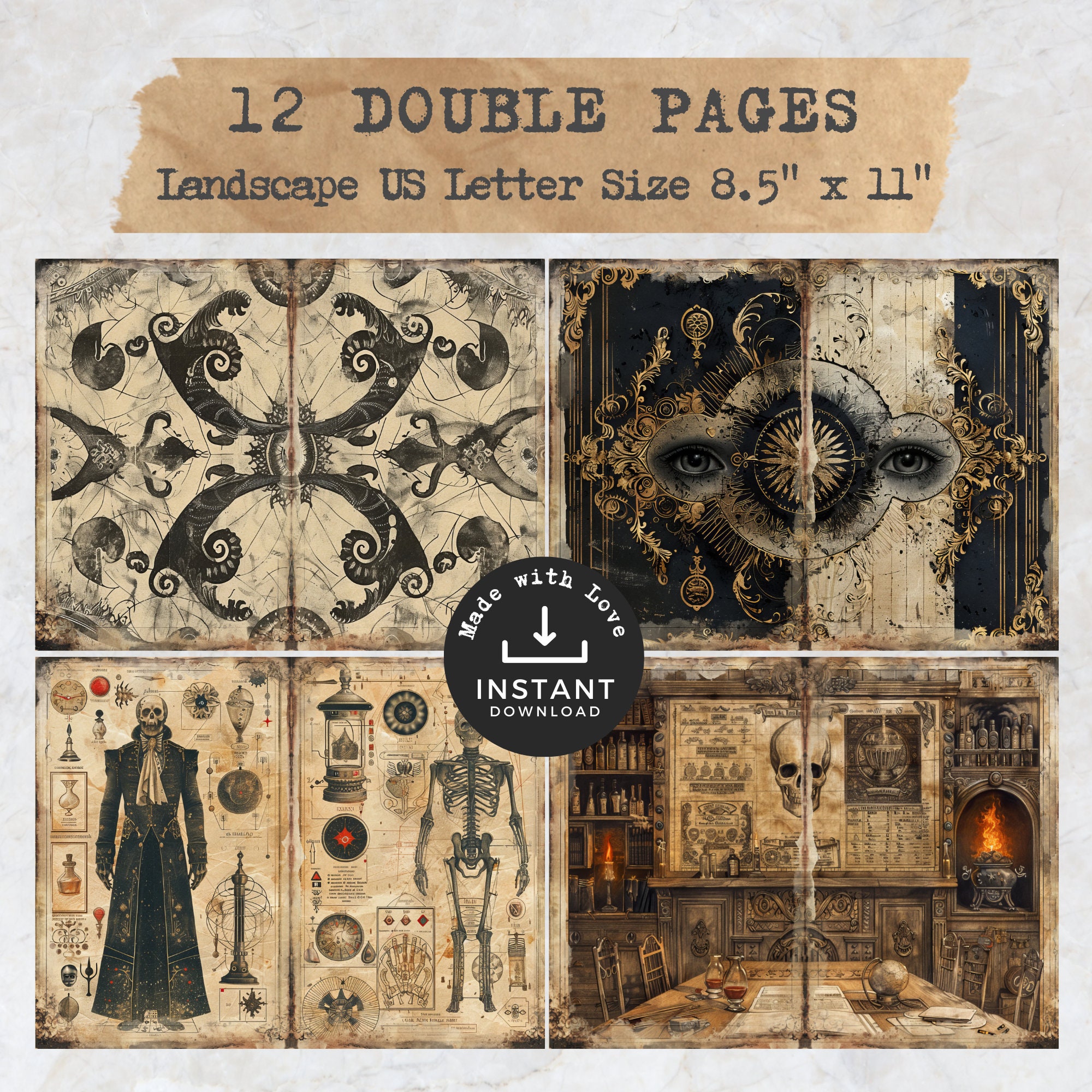 Dark Academia Junk Journal Pages, 12 Gothic Digital Journal Pages + 18 ...