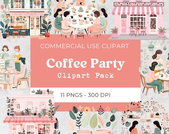 Süße Kaffeeparty png Clipart Pack | Digitaler Download | Sofortdownload | Kommerzielle Nutzung | 11 Transparente Png 300 Dpi