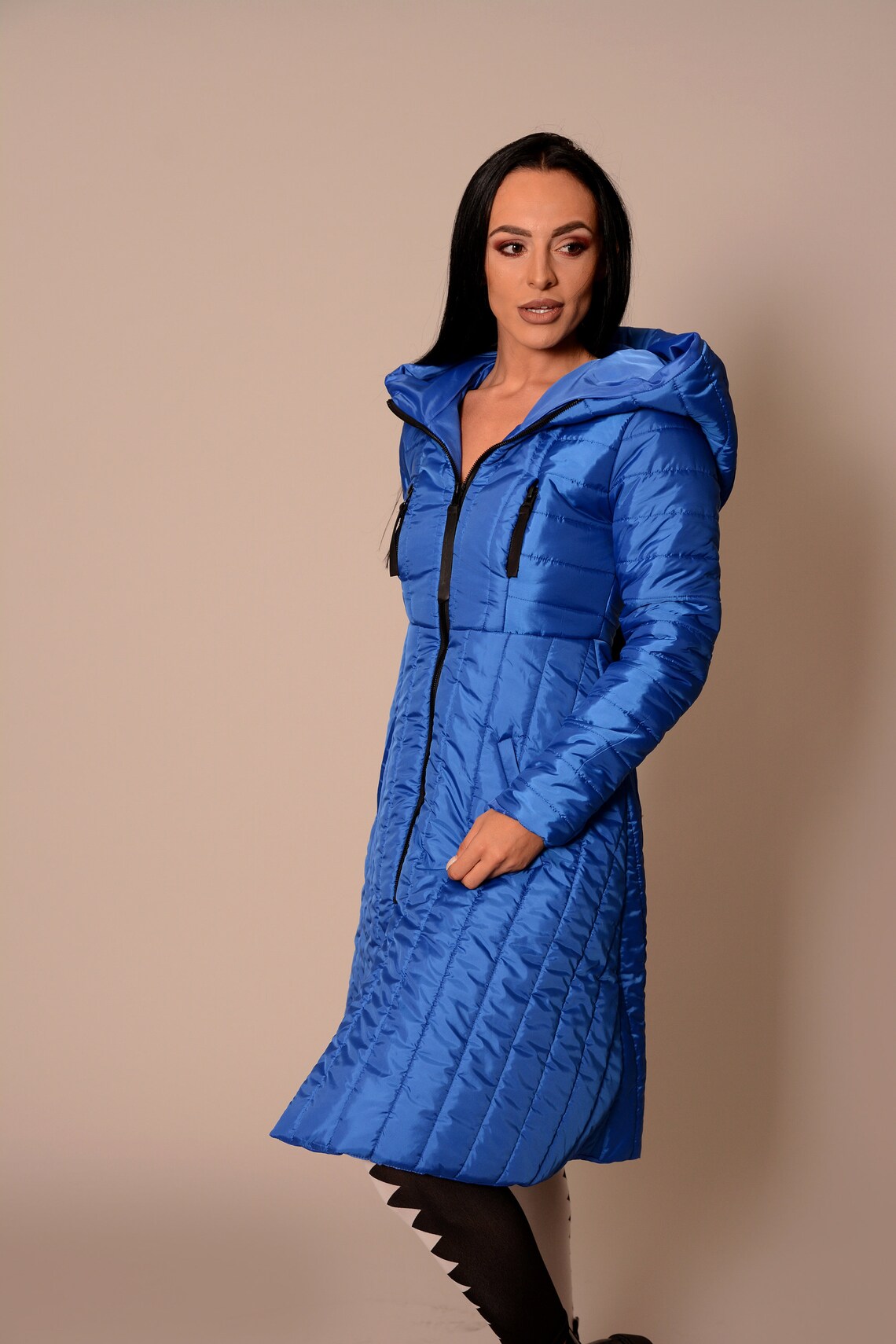 New collection/ Blue Winter Jacket/ Fur Hooded Jacket/ Women Etsy