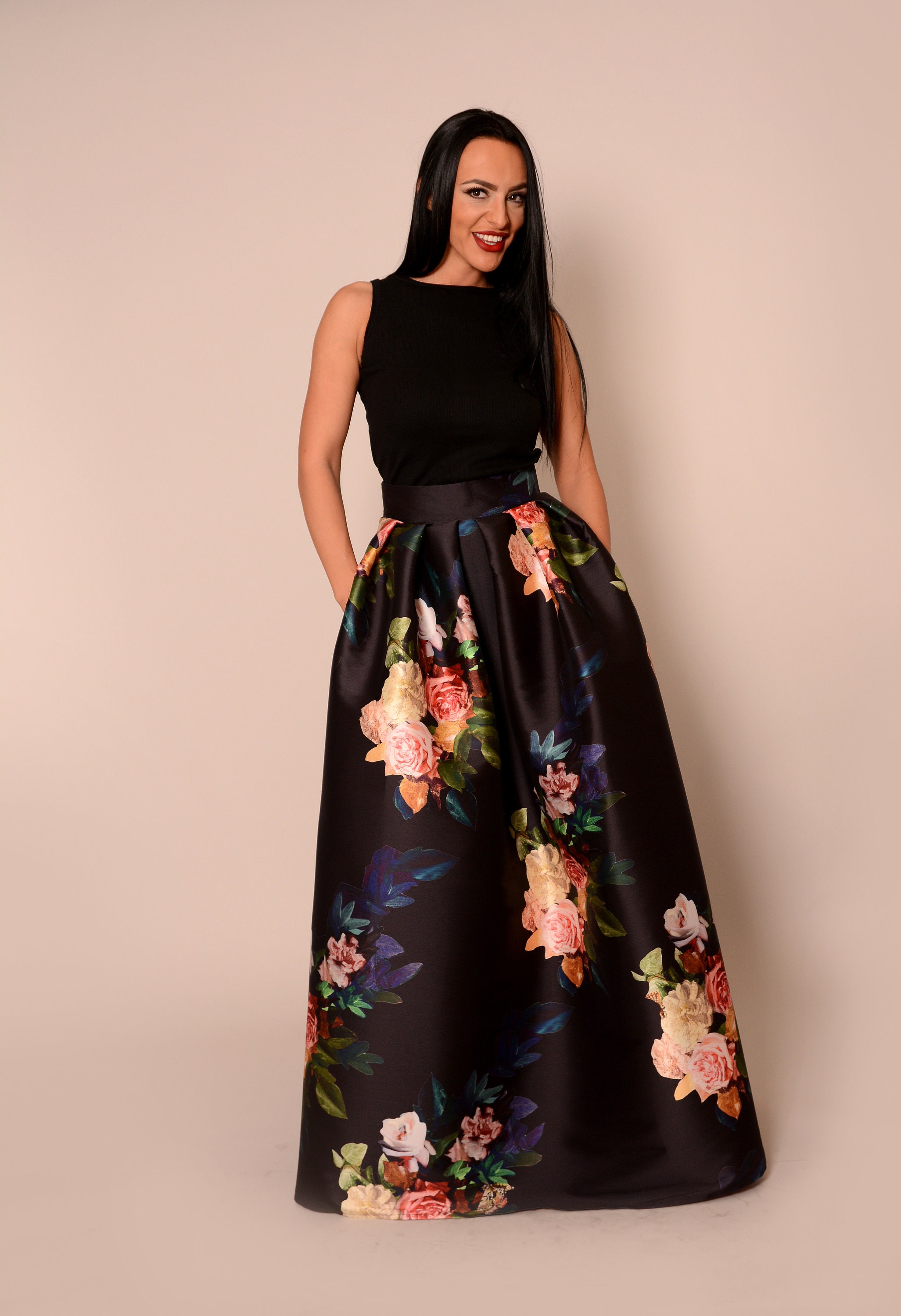 Maxi Skirt/ High Waist Maxi Skirt/ Floral Maxi Skirt/ Designer | Etsy