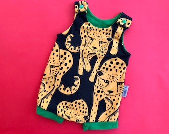 Mono tipo harem (pierna corta) "Guepardo" Ropa orgánica para bebés, niños pequeños, recién nacidos, baby shower