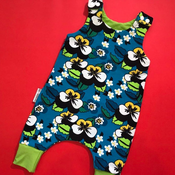 Harem Romper (Long/Short Leg) "Pansy" Organic baby clothes, toddler clothing, newborn, baby shower