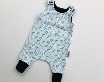 Harem Romper "Mint Hearts" Organic baby clothes, toddler clothing, newborn, baby shower