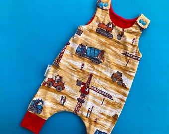 Harem Romper "Construction Vehicles" Organic baby clothes, toddler clothing, newborn, baby shower