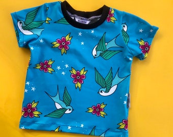 T Shirt (Short Sleeve) "Swallows" Organic baby clothes, toddler clothing, newborn, baby shower, Boys Clothing,