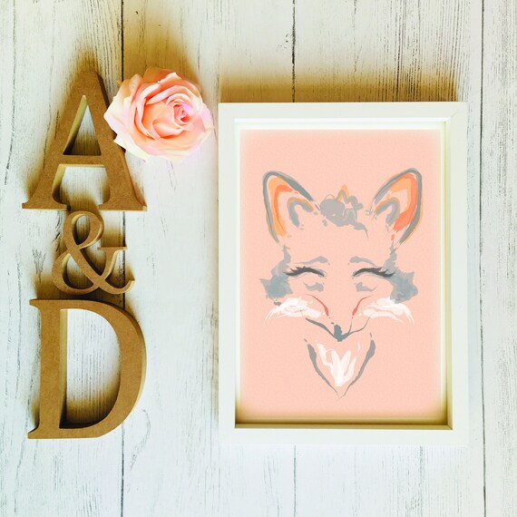 Fox Drawing Wall Print Children S Kids Room Wall Art Peach And Grey Fox Poster Nursery Print