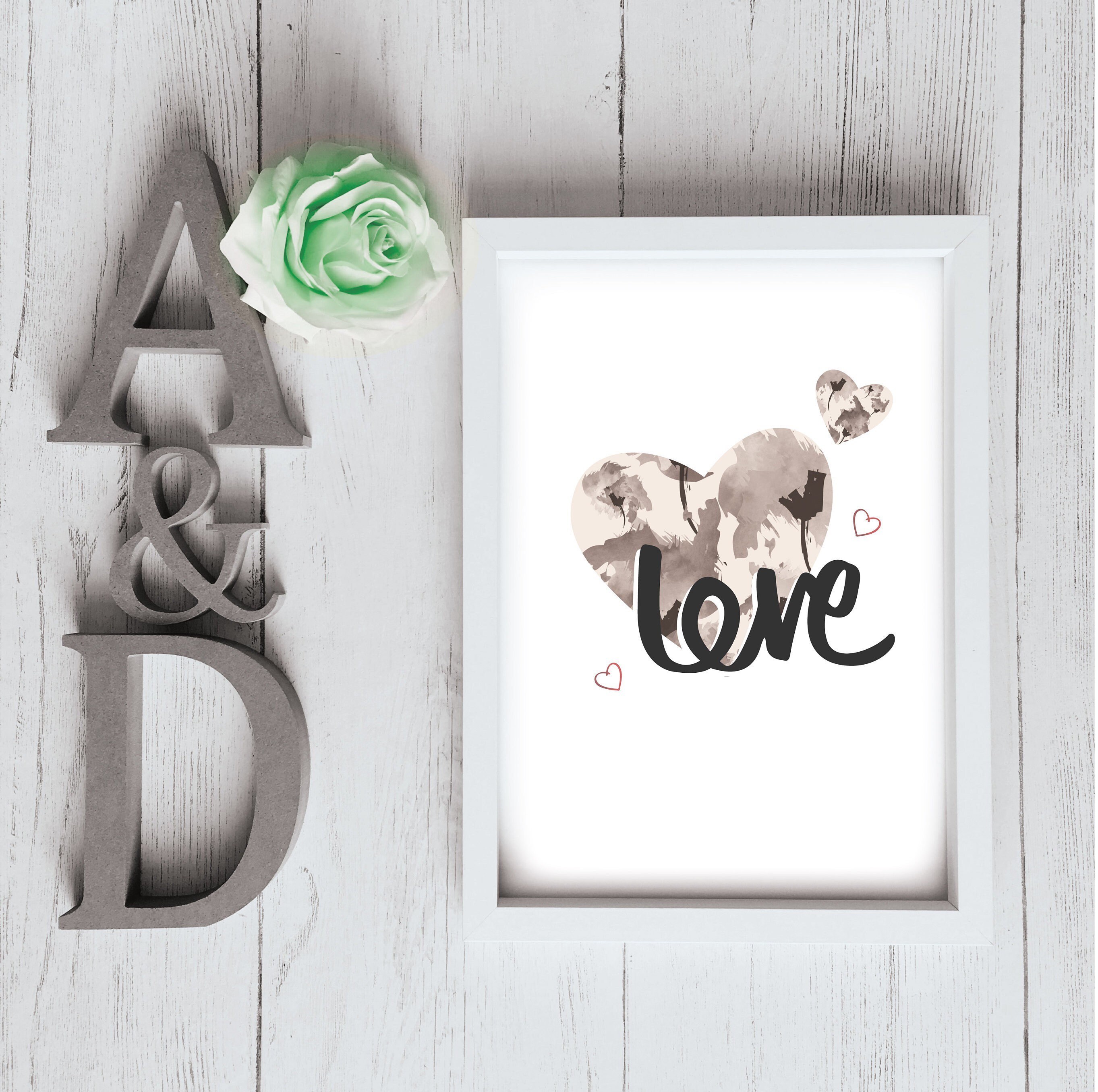 Heart Love Print Wall Art Wedding Anniversary Grey Etsy