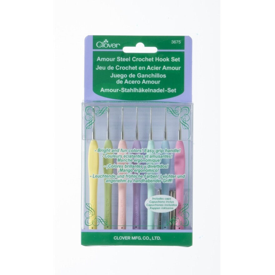 CLOVER AMOUR Steel Crochet Hook Set. 7 Small Sizes 0-12 With