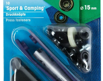 Prym non-sew snap fasteners with tool 15 mm burnished 10pcs Sport Camping 390200