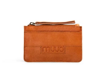 muud Dallas card case with zipper - made of leather 8 x 13 cm Whiskey