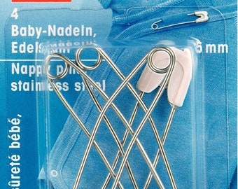 Prym 4 pieces baby safety pins curved white 086103