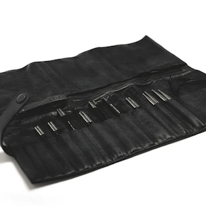 muud Stockholm Handmade leather case for interchangeable needles + circular knitting needle black