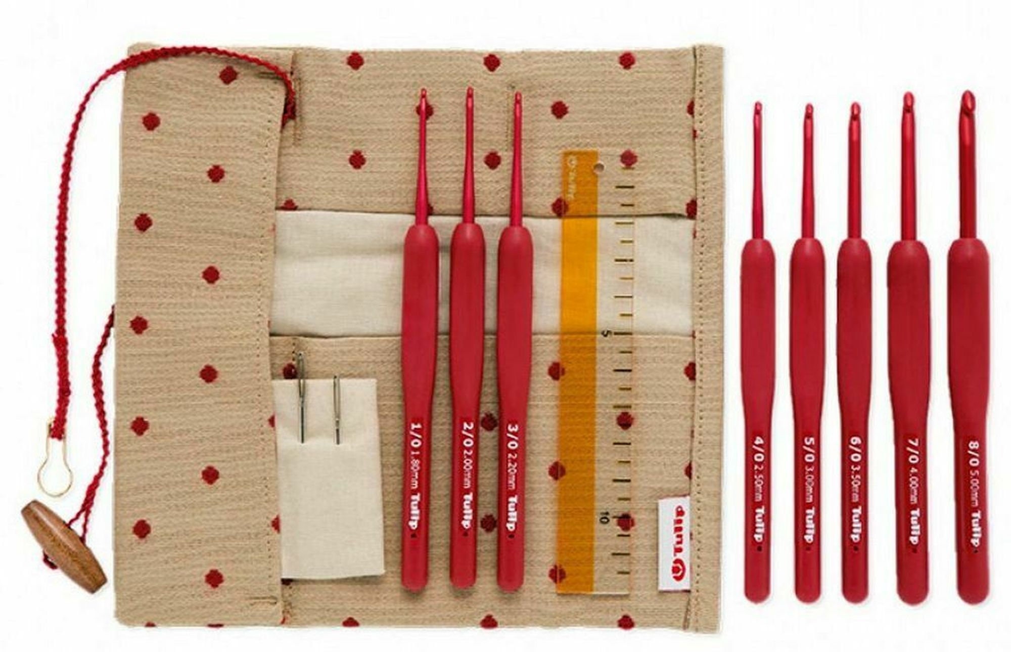 ETIMO Red crochet hook set Tulip with soft handle 1.80 - 5.00 mm TED001E
