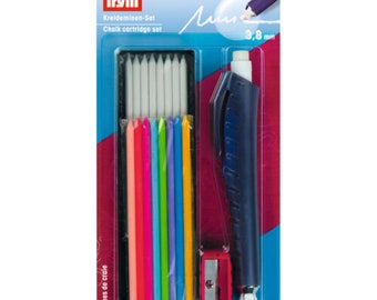 Prym Kreideminen-Set weiß bunt + Stift + Spitzer Markierstift Kreide Mine 610846