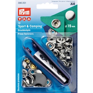 Prym boutons pression sans couture avec outil 15 mm argent 10 pièces Sport Camping 390201 image 1