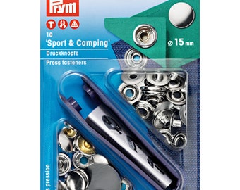 Prym non-sew snap fasteners with tool 15 mm silver-coloured 10 pieces Sport Camping 390201