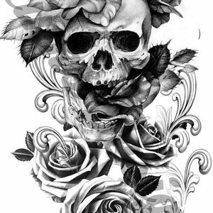 Roses and skull with scroll waterslide decal for tumblers