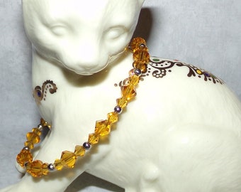 Golden Topaz Crystal Bracelet, Stainless Steel Adjustable Chain