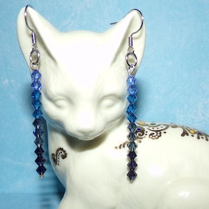 Shades of Blue Long Crystal Earrings, Crystal Dangle Earrings