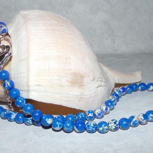 Blue Sea Sediment Jasper Beaded Necklace, 6mm Gemstone Beaded Necklace