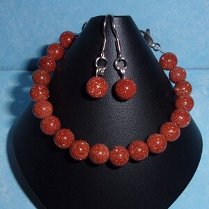 8mm Goldstone Beaded Gemstone Bracelet and Earrings Set