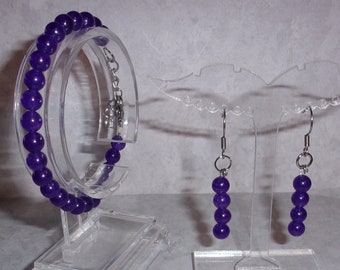 6mm Amethyst Bead Jewelry Set, Gemstone Bead Bracelet and Earrings Set