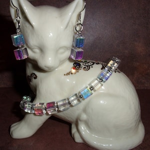 Crystal Cube Prism Set, Crystal Cube Bracelet and Earrings Set