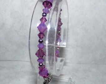 Amethyst & Amethyst Opal Crystal Bracelet, Stainless Steel Extender