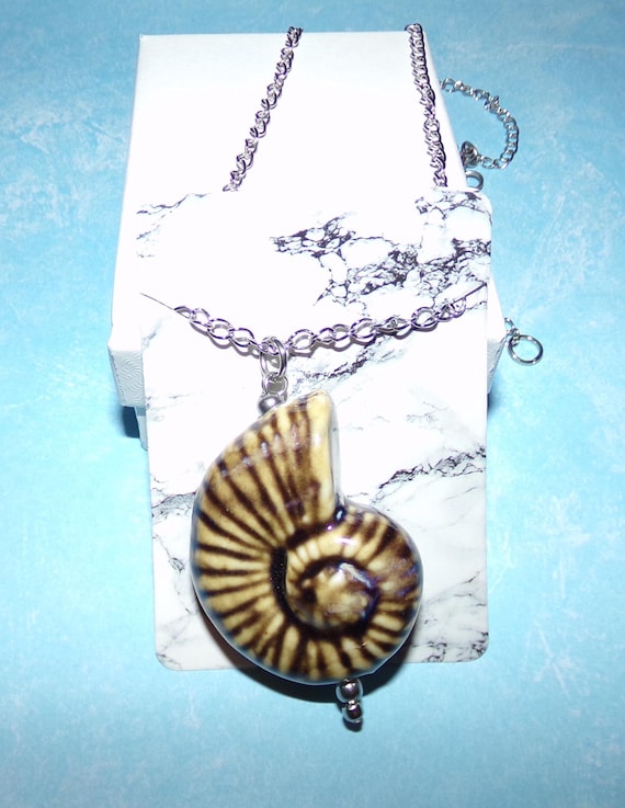 Porcelain Ceramic Ammonite Nautilus Necklace