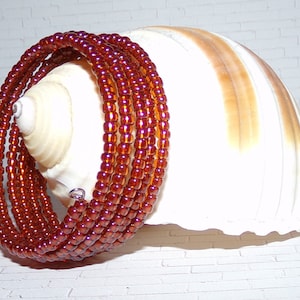 Sparkly Copper Seed Bead Memory Wire Bracelet, 5 Loop Cuff/Bangle Wrap Bracelet